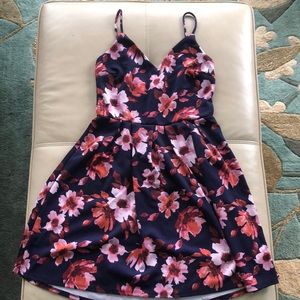 Cute & flattering pink and blue floral dress